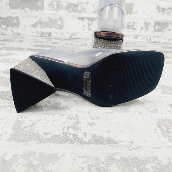 New BP Collins Gray Translucent Strap Rhinestone Triangle Heel Slide Sandal H458 - Picture 8 of 14